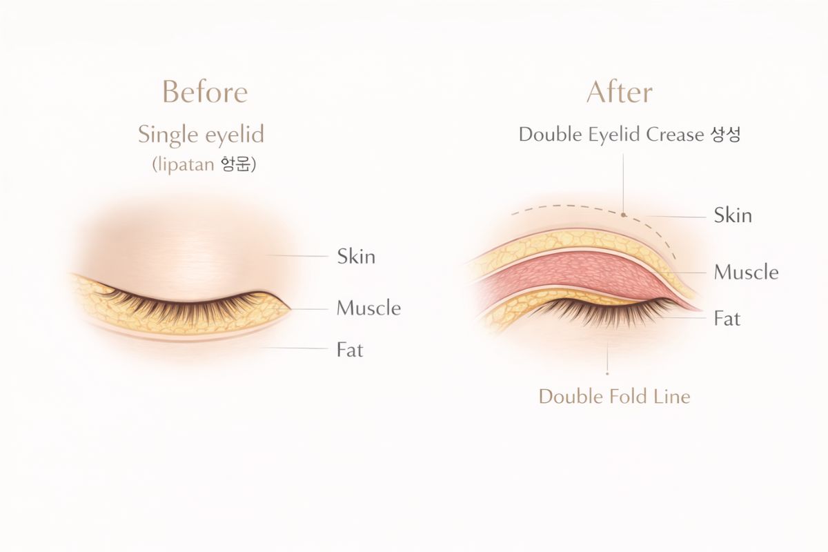 Metode double eyelid Korea pembentukan lipatan kelopak