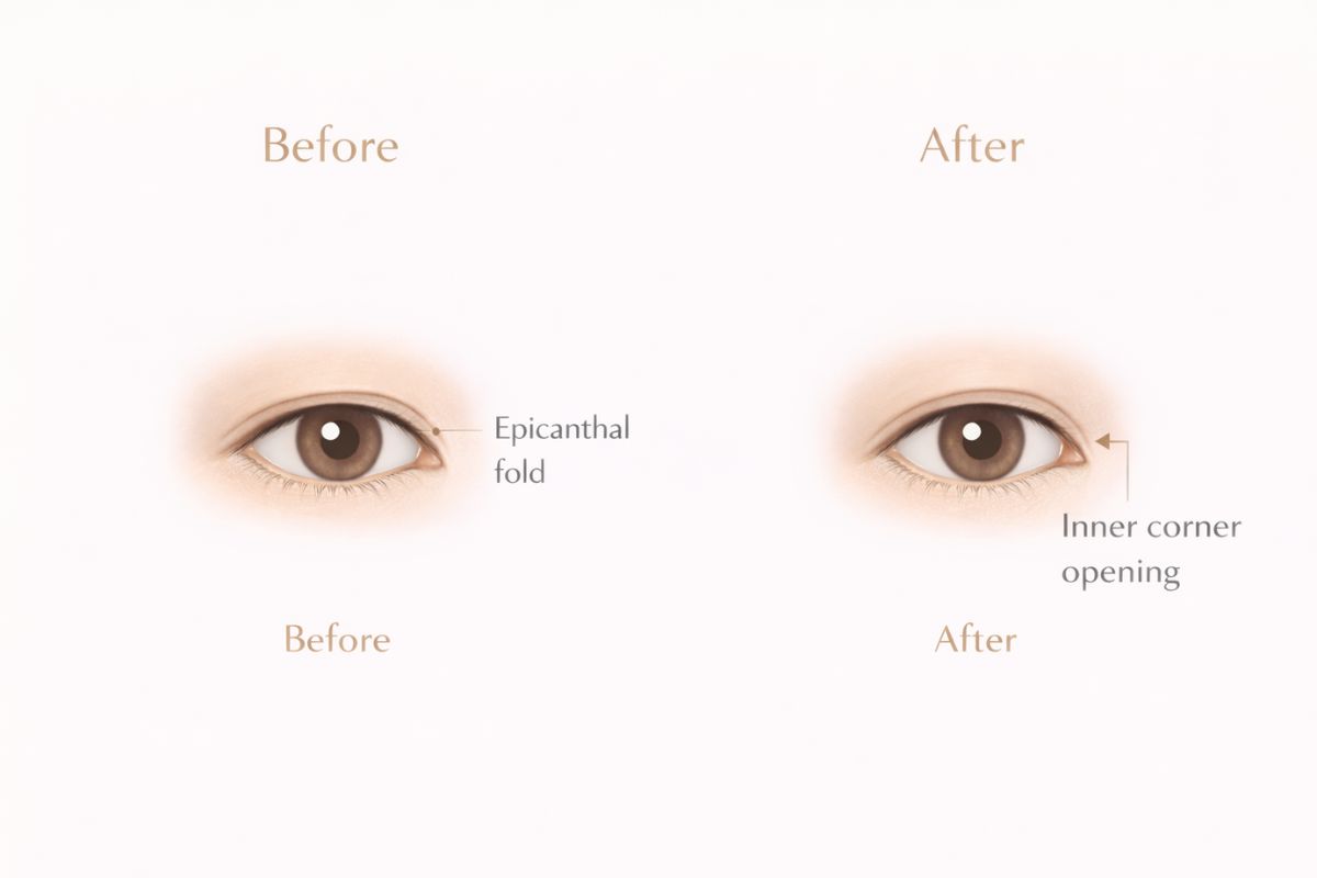 Metode epicanthoplasty Korea pembukaan sudut dalam mata
