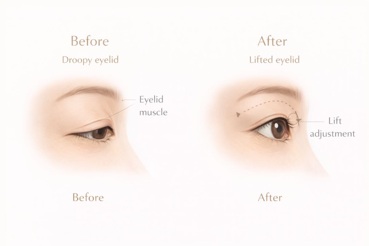 Metode ptosis correction Korea penyesuaian otot kelopak mata