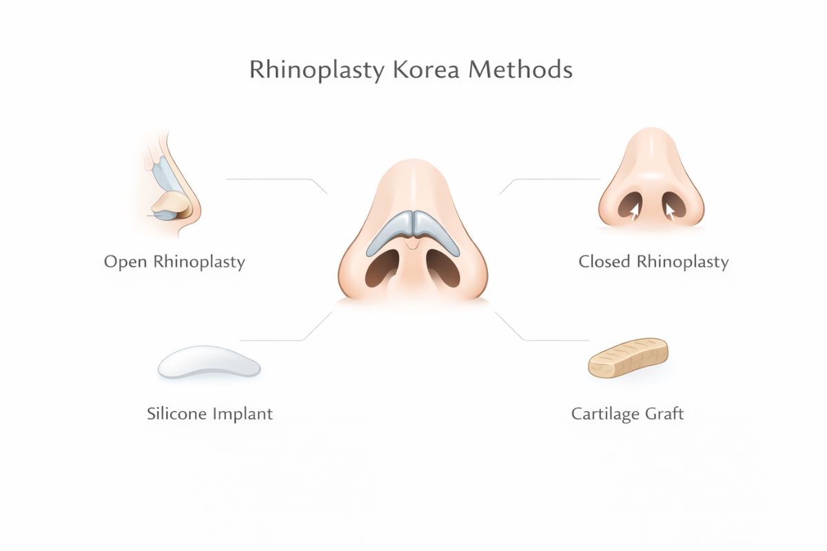 Metode rhinoplasty Korea: open rhinoplasty, closed rhinoplasty, implant dan cartilage graft